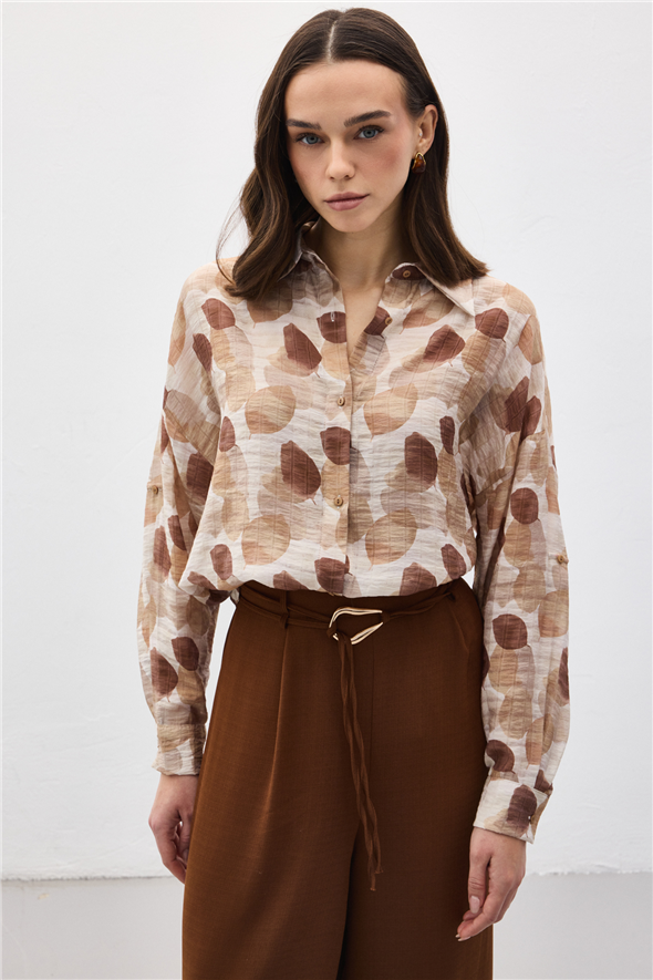 Kolu Katlamalı İnce Gömlek - Kahve