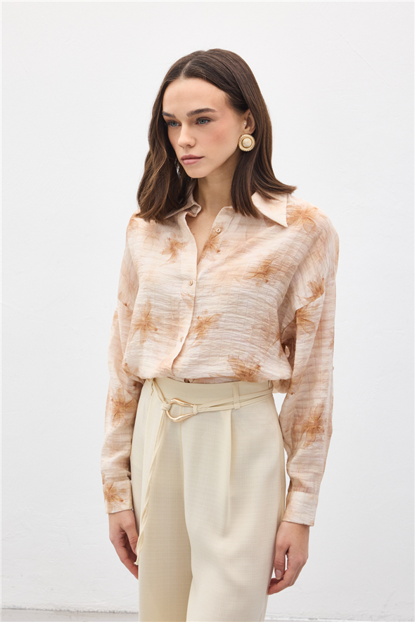 Kolu Katlamalı İnce Gömlek - Kahve