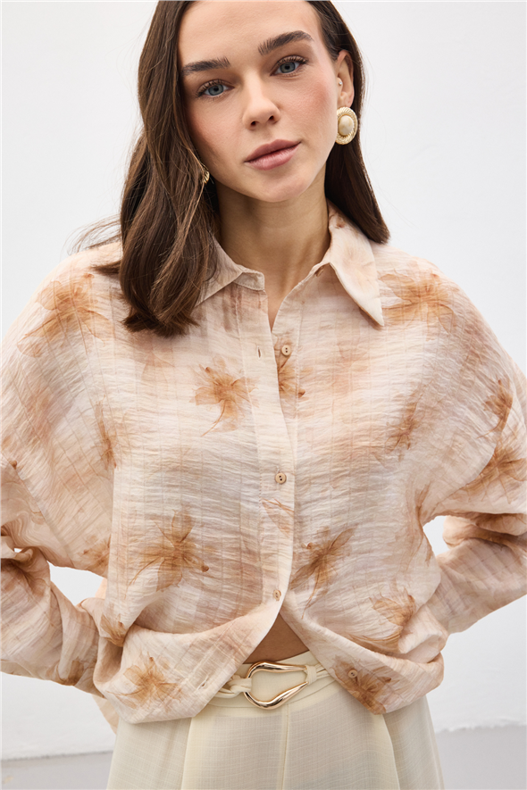 Kolu Katlamalı İnce Gömlek - Kahve