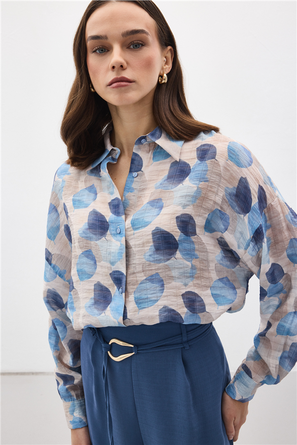 Kolu Katlamalı İnce Gömlek - Mavi