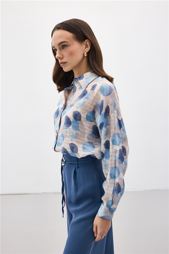 Kolu Katlamalı İnce Gömlek - Mavi