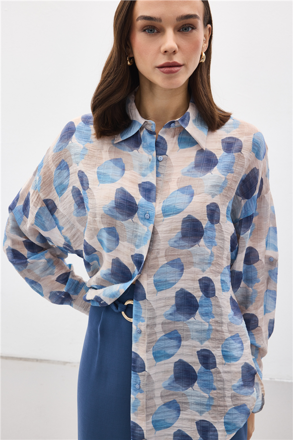 Kolu Katlamalı İnce Gömlek - Mavi