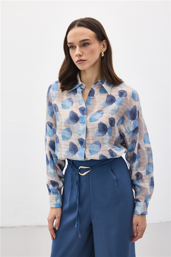 Kolu Katlamalı İnce Gömlek - Mavi