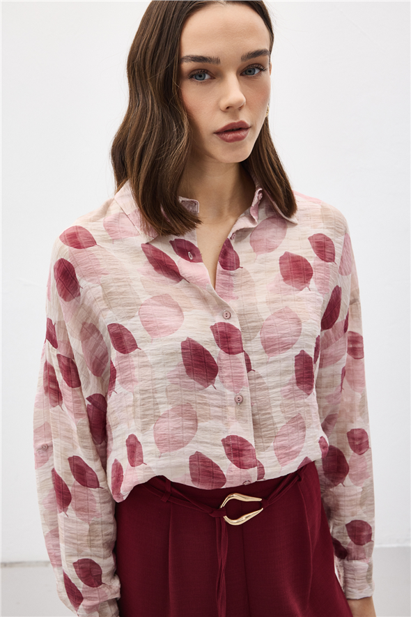 Kolu Katlamalı İnce Gömlek - Mürdüm