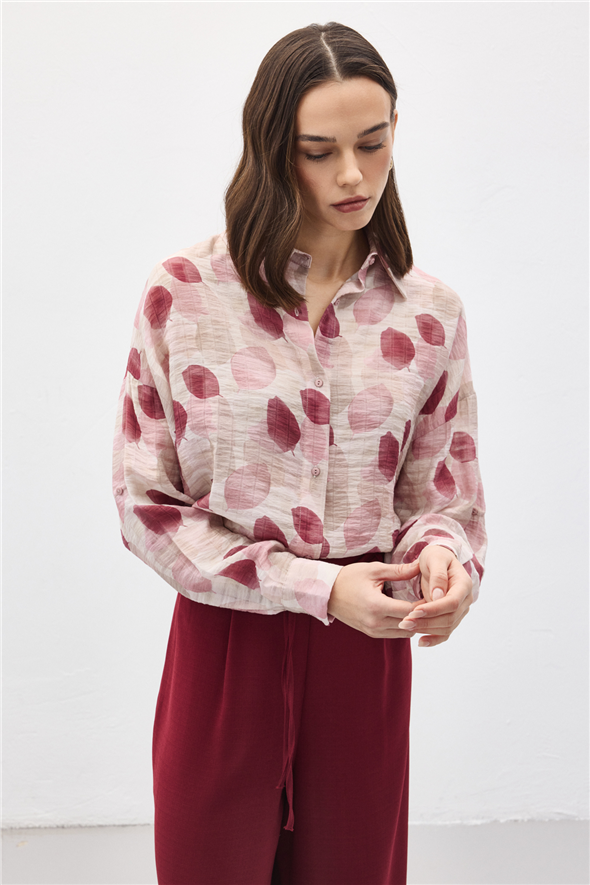 Kolu Katlamalı İnce Gömlek - Mürdüm