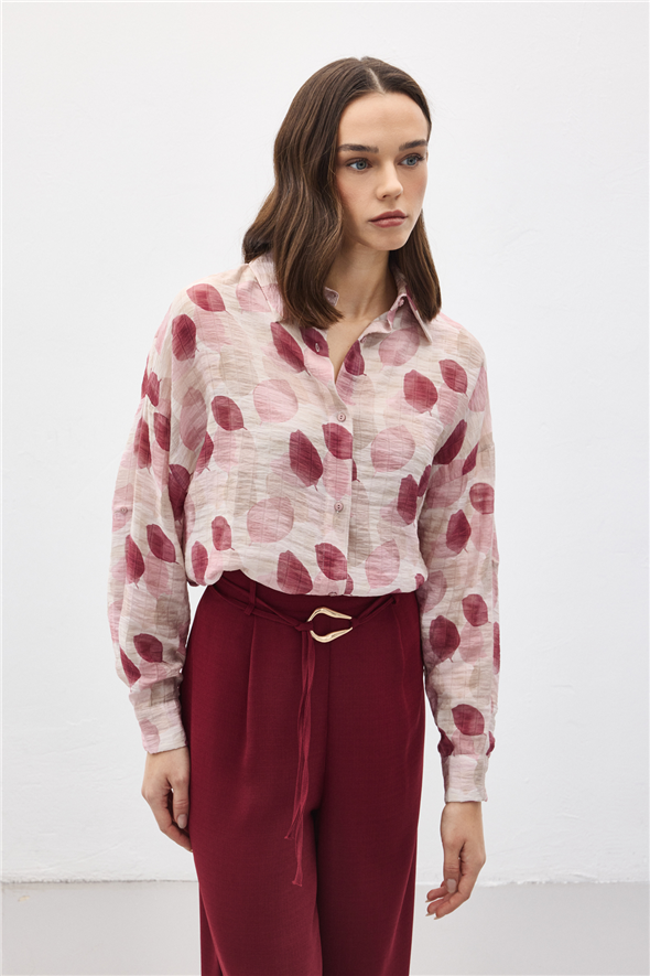 Kolu Katlamalı İnce Gömlek - Mürdüm