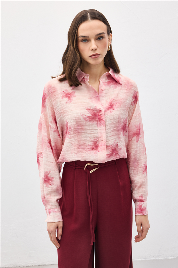 Kolu Katlamalı İnce Gömlek - Pembe