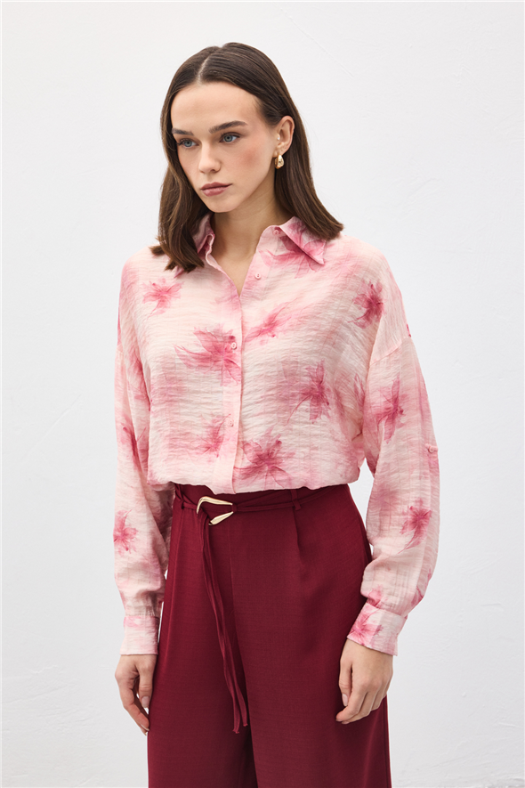 Kolu Katlamalı İnce Gömlek - Pembe