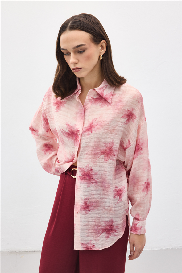 Kolu Katlamalı İnce Gömlek - Pembe