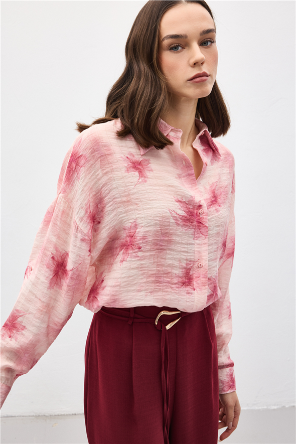 Kolu Katlamalı İnce Gömlek - Pembe