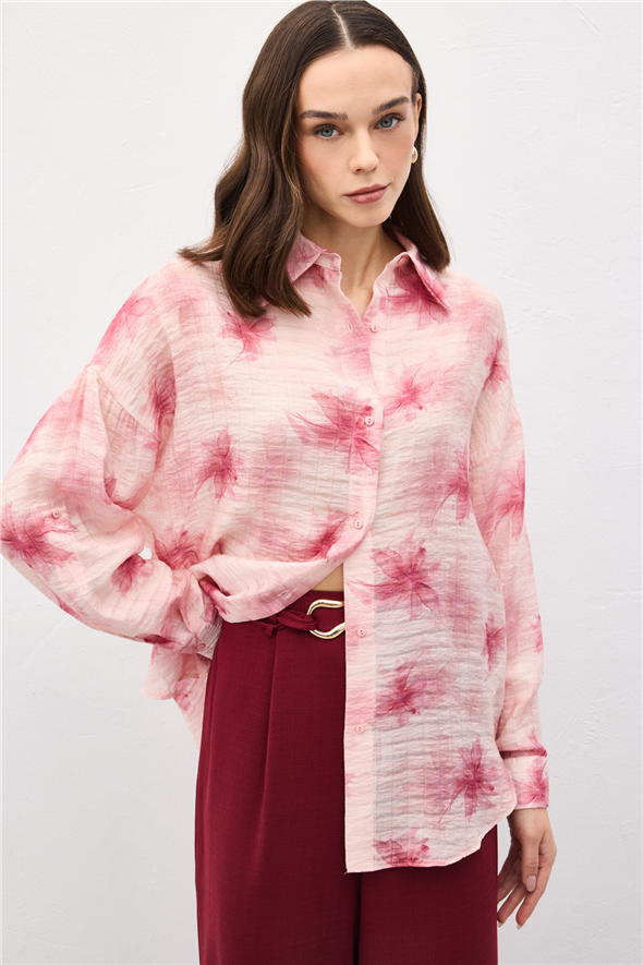 Kolu Katlamalı İnce Gömlek - Pembe
