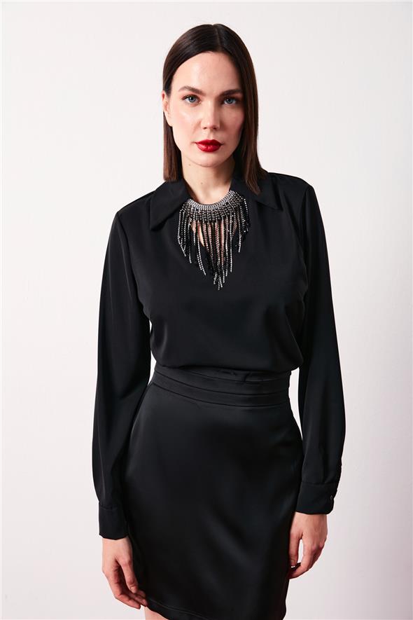 Kolyeli Salaş Bluz - Siyah