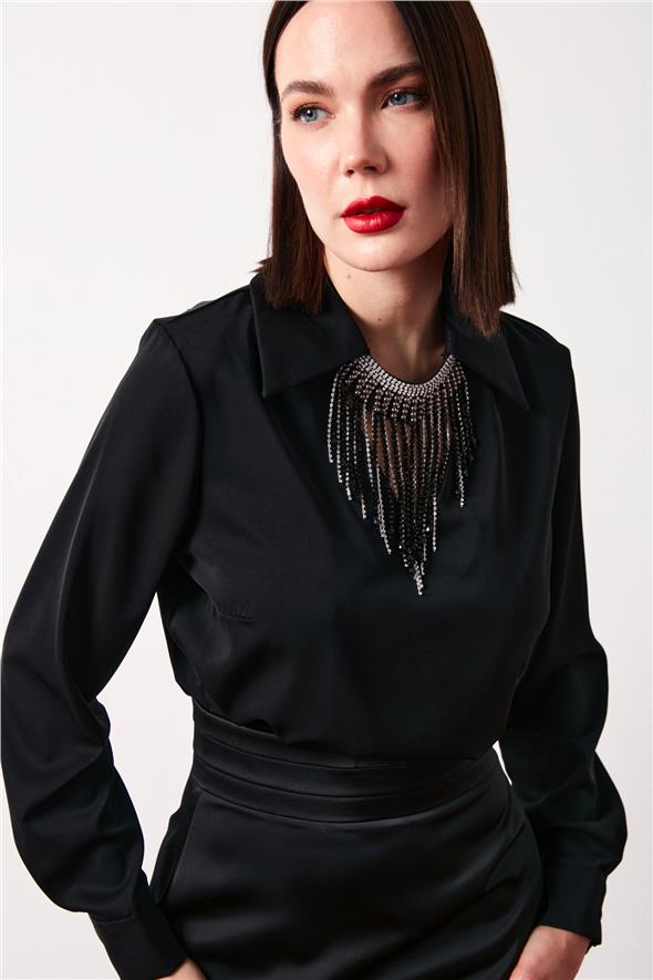 Kolyeli Salaş Bluz - Siyah