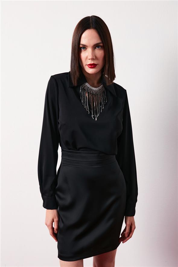 Kolyeli Salaş Bluz - Siyah