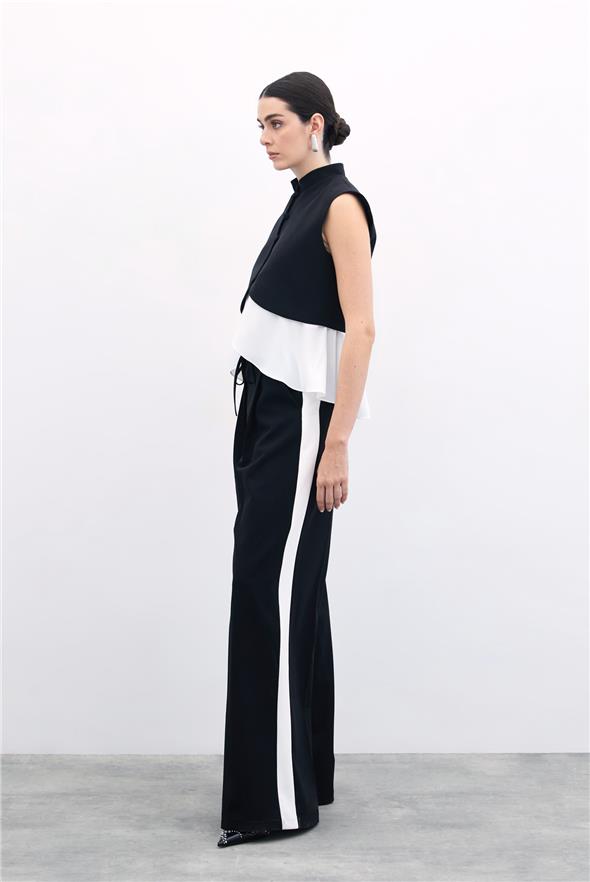 Kontrast Bol Pantolon - Siyah