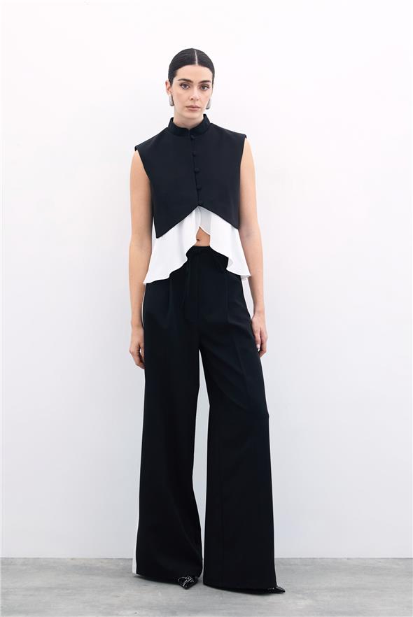 Kontrast Bol Pantolon - Siyah