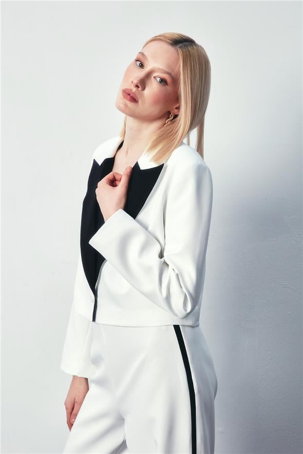 Kontrast Kısa Ceket - Ekru