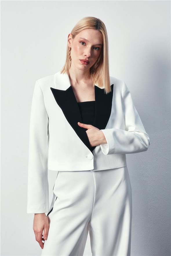 Kontrast Kısa Ceket - Ekru