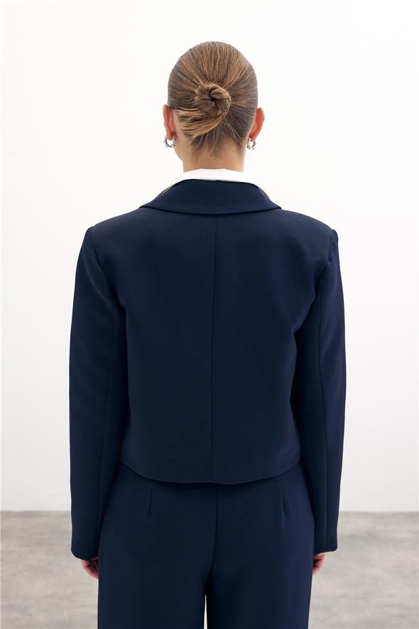 Kontrast Kısa Ceket - Lacivert