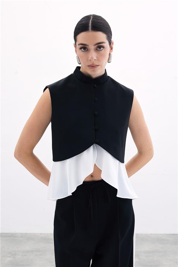 Kontrast Kısa Ceket - Siyah