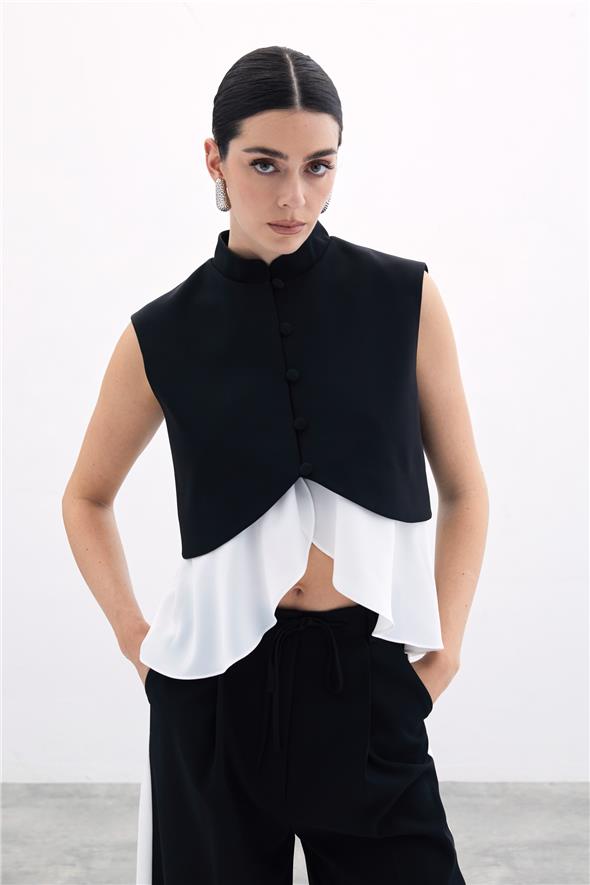 Kontrast Kısa Ceket - Siyah