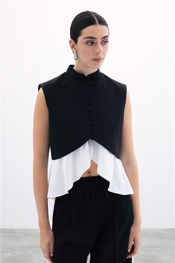 Kontrast Kısa Ceket - Siyah