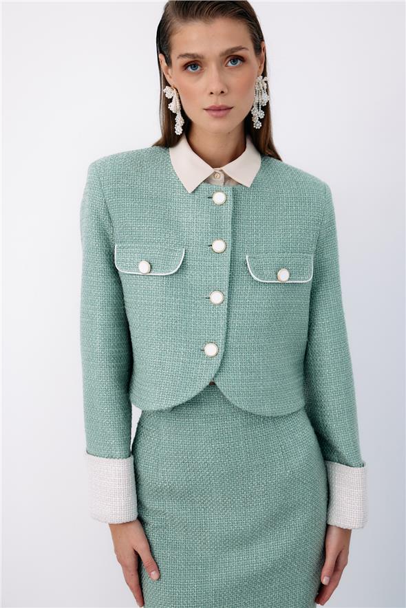 Kontrast Kısa Tüvit Ceket - Mint