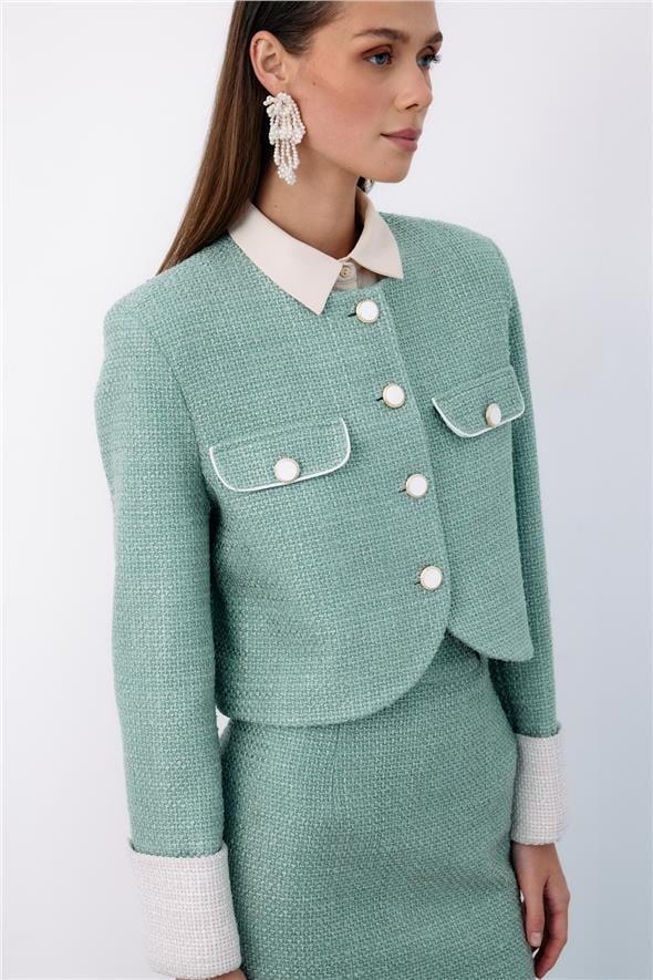 Kontrast Kısa Tüvit Ceket - Mint
