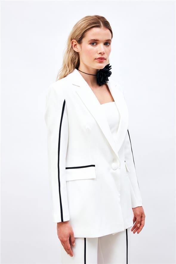 Kontrast Salaş Ceket - Ekru