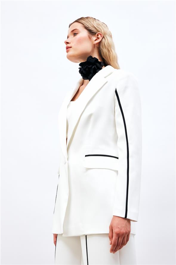 Kontrast Salaş Ceket - Ekru
