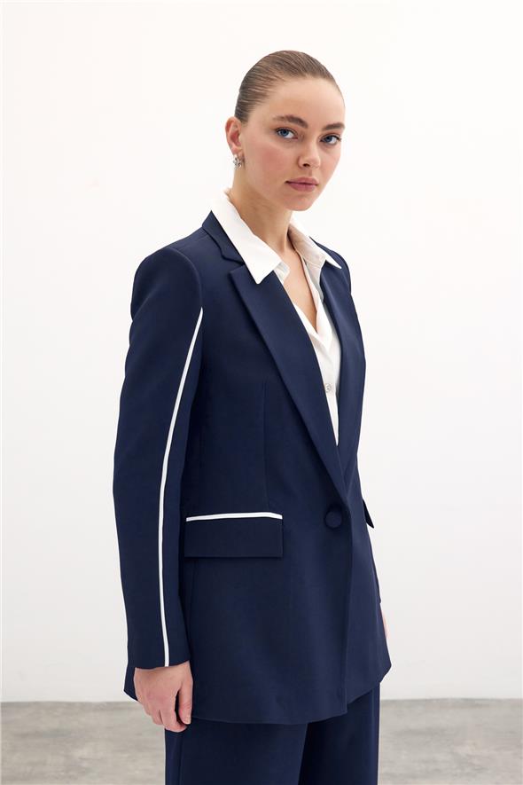 Kontrast Salaş Ceket - Lacivert