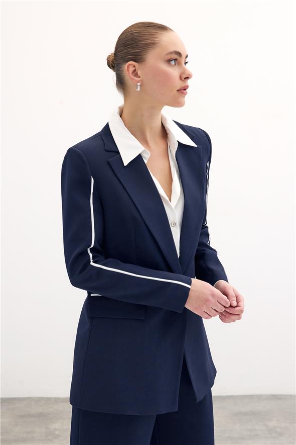 Kontrast Salaş Ceket - Lacivert