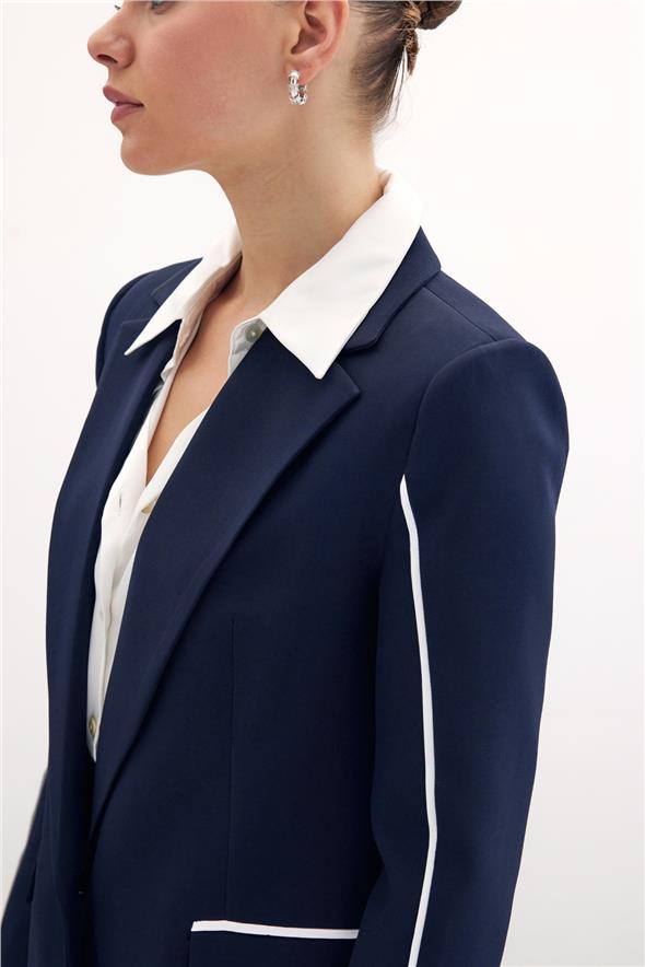 Kontrast Salaş Ceket - Lacivert