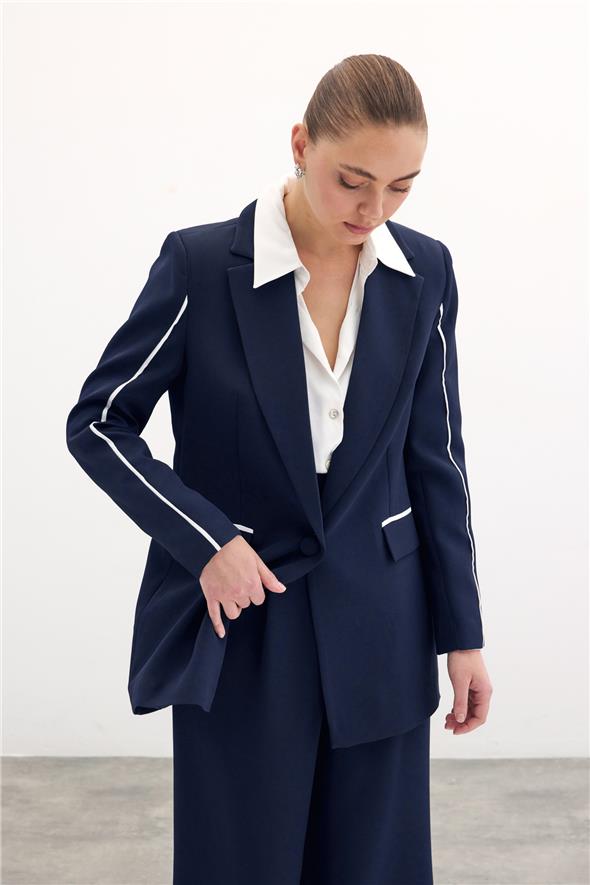 Kontrast Salaş Ceket - Lacivert