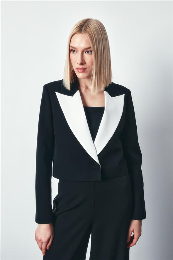 Kontrast Kısa Ceket - Siyah