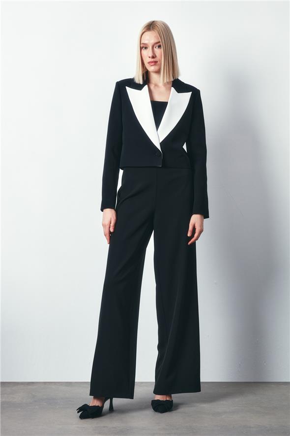 Kontrast Kısa Ceket - Siyah