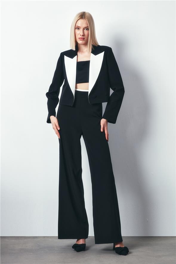 Kontrast Kısa Ceket - Siyah