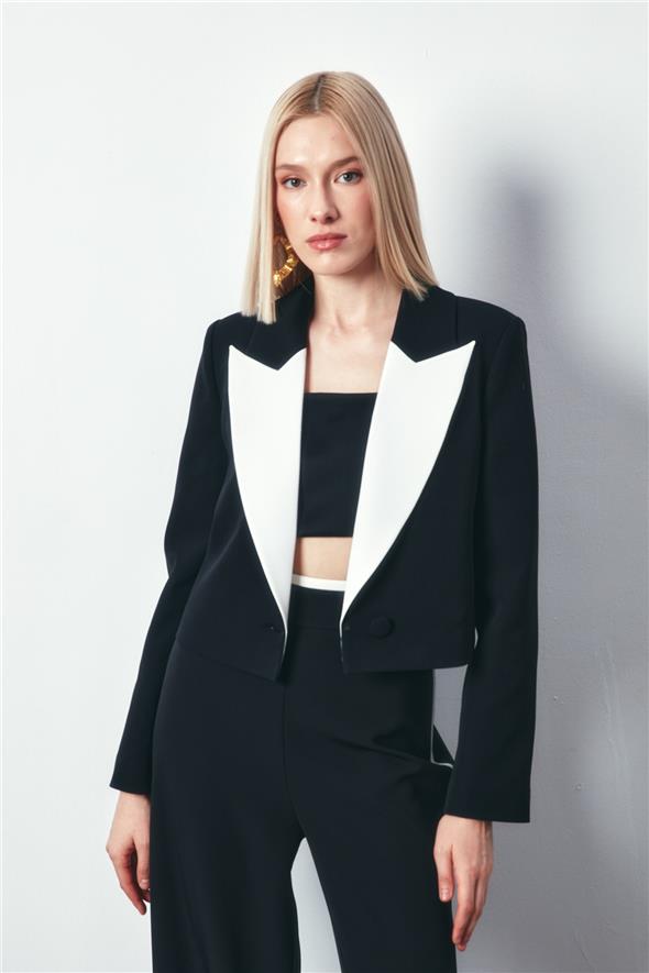 Kontrast Kısa Ceket - Siyah