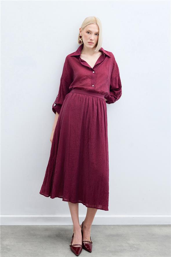 Kraşlı Kloş  Etek - Bordo