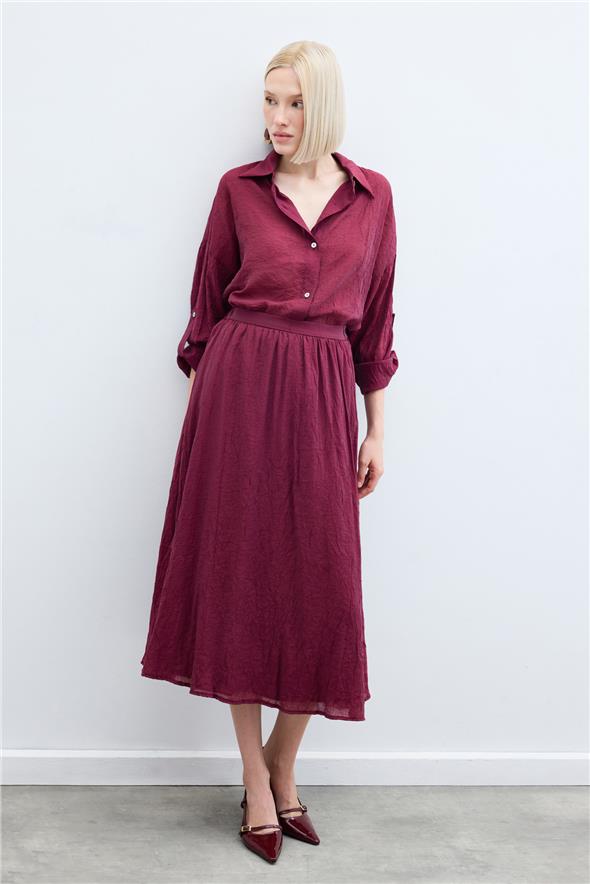 Kraşlı Kloş  Etek - Bordo