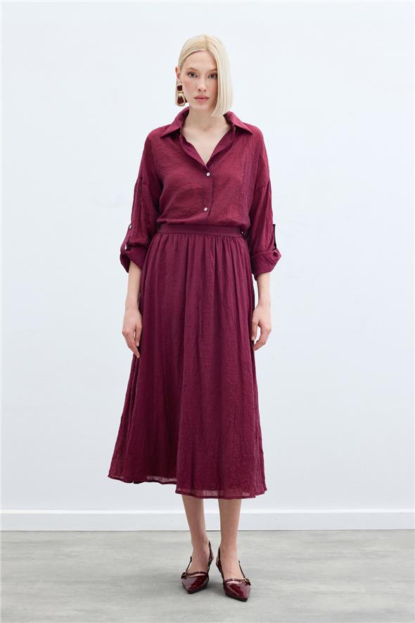 Kraşlı Kloş  Etek - Bordo