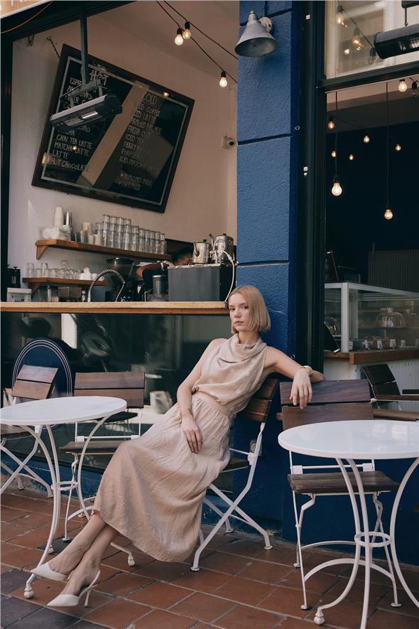 Kraşlı Kloş  Etek - Pudra