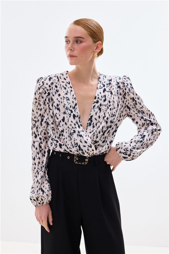 Kruvaze Bodysuit Bluz - Ekru