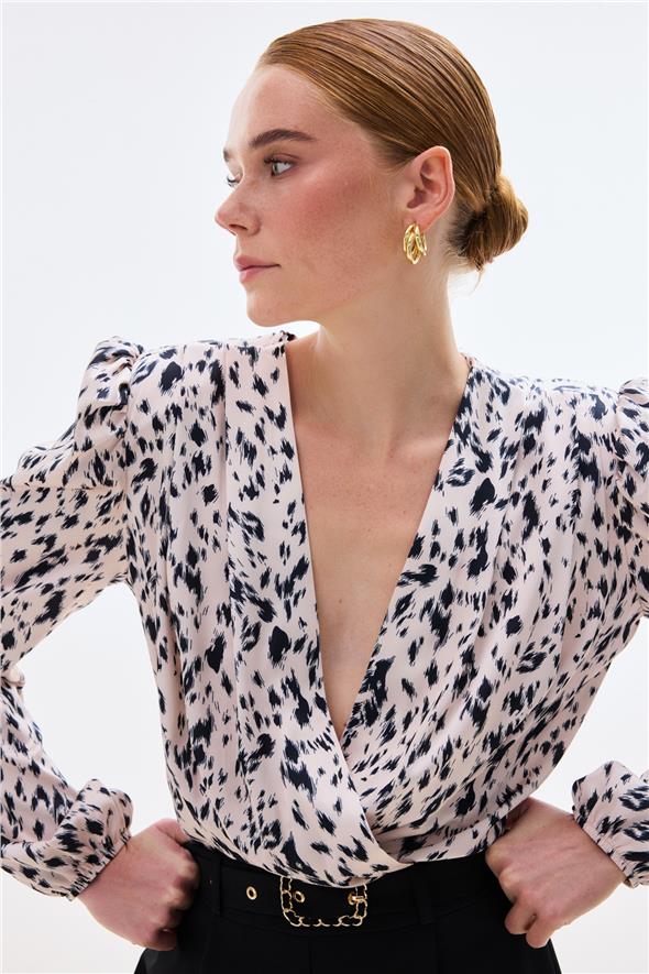 Kruvaze Bodysuit Bluz - Ekru