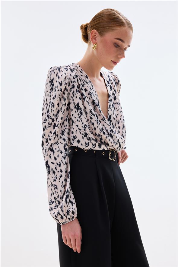 Kruvaze Bodysuit Bluz - Ekru