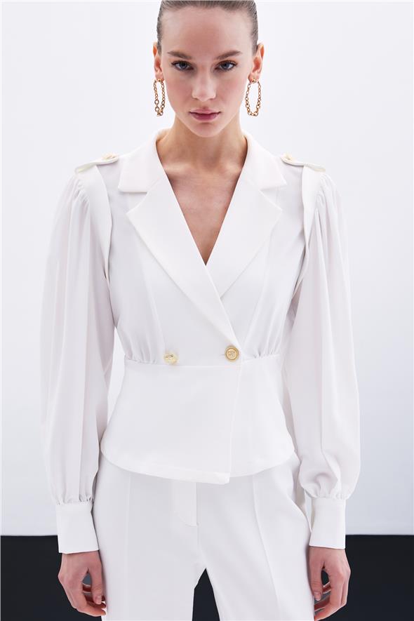 Kruvaze Kısa Ceket - Ekru