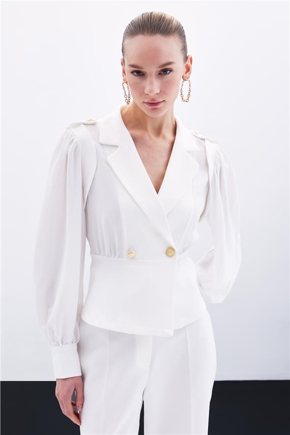 Kruvaze Kısa Ceket - Ekru