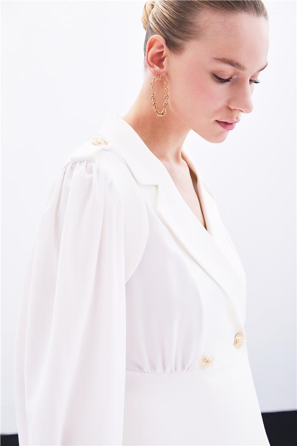 Kruvaze Kısa Ceket - Ekru