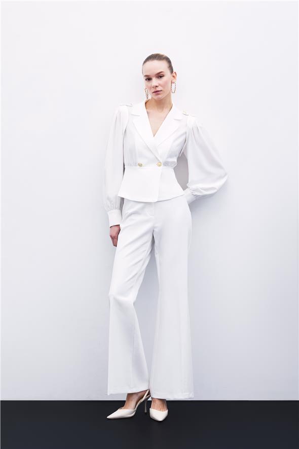 Kruvaze Kısa Ceket - Ekru