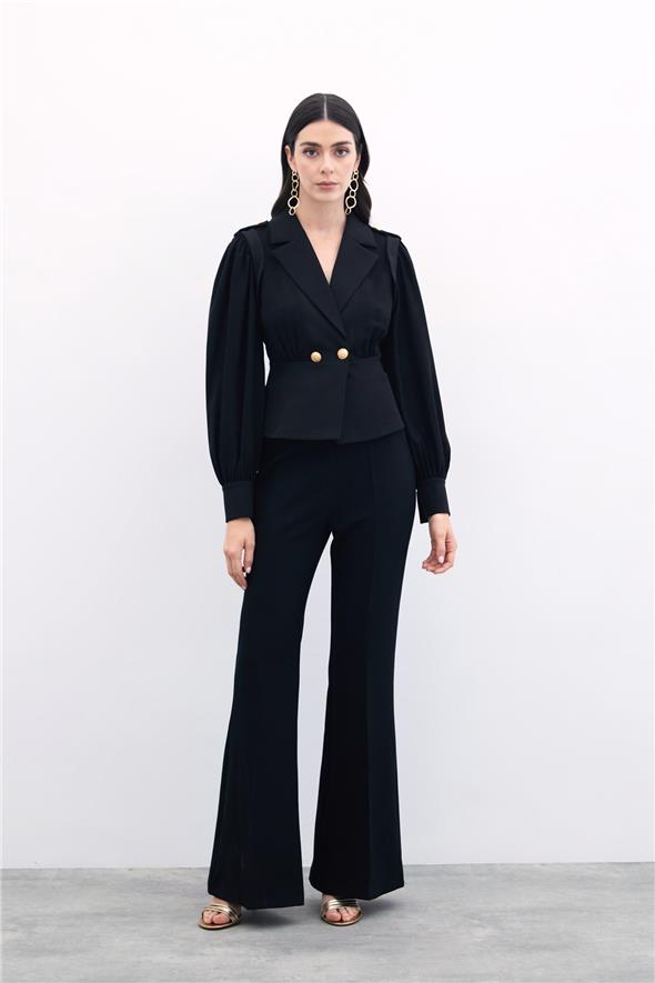 Kruvaze Kısa Ceket - Siyah